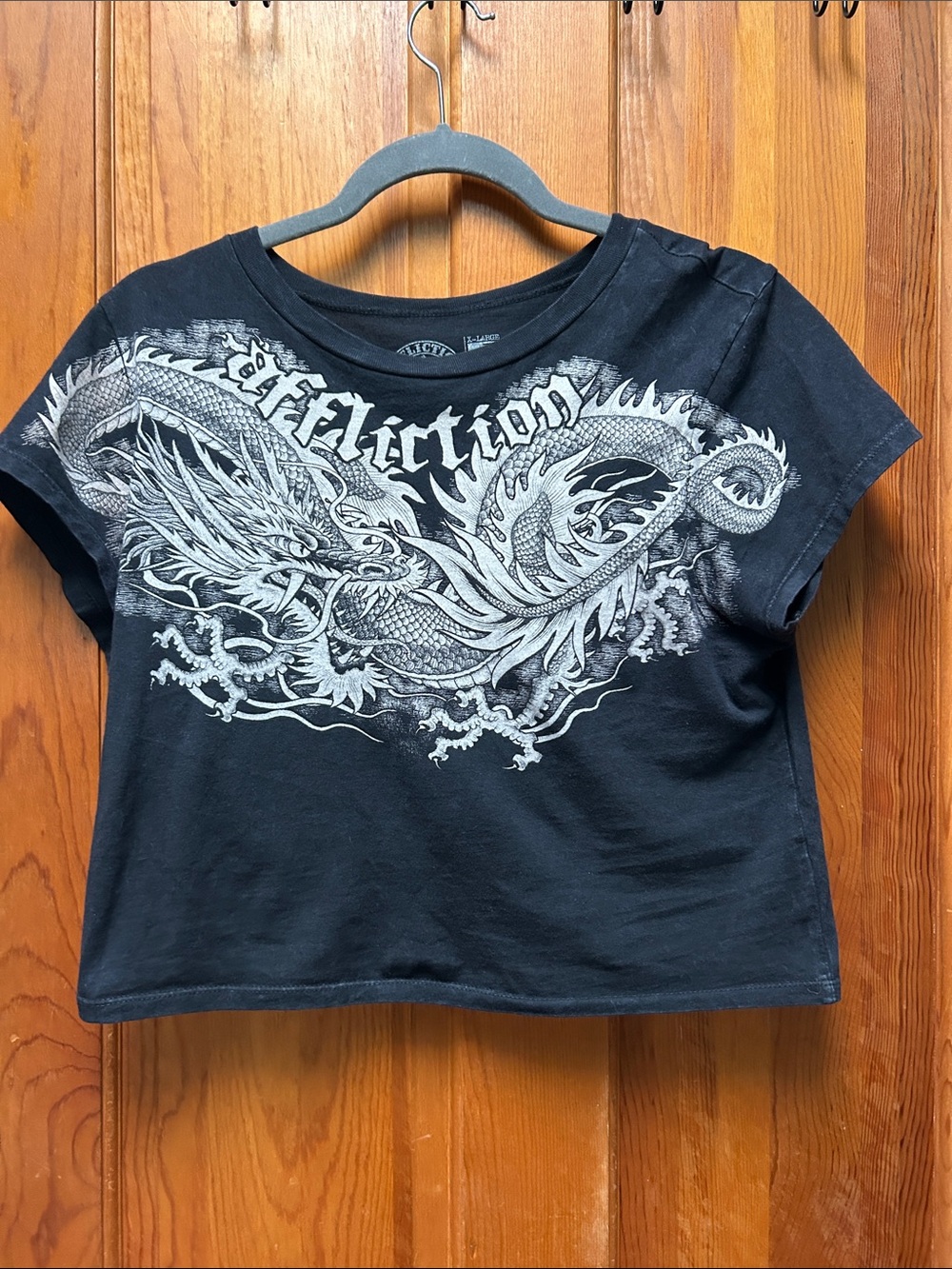 Affliction Womens Black Dragon Graphic Baby Tee - Black